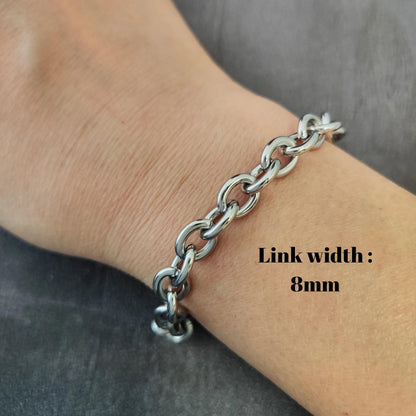 Unisex Stainless Steel Chunky Oval Link Chain Bracelet with Toggle Clasp, Waterproof Bold Rolo Cable Chain Wholesale Mens Jewelry Gift