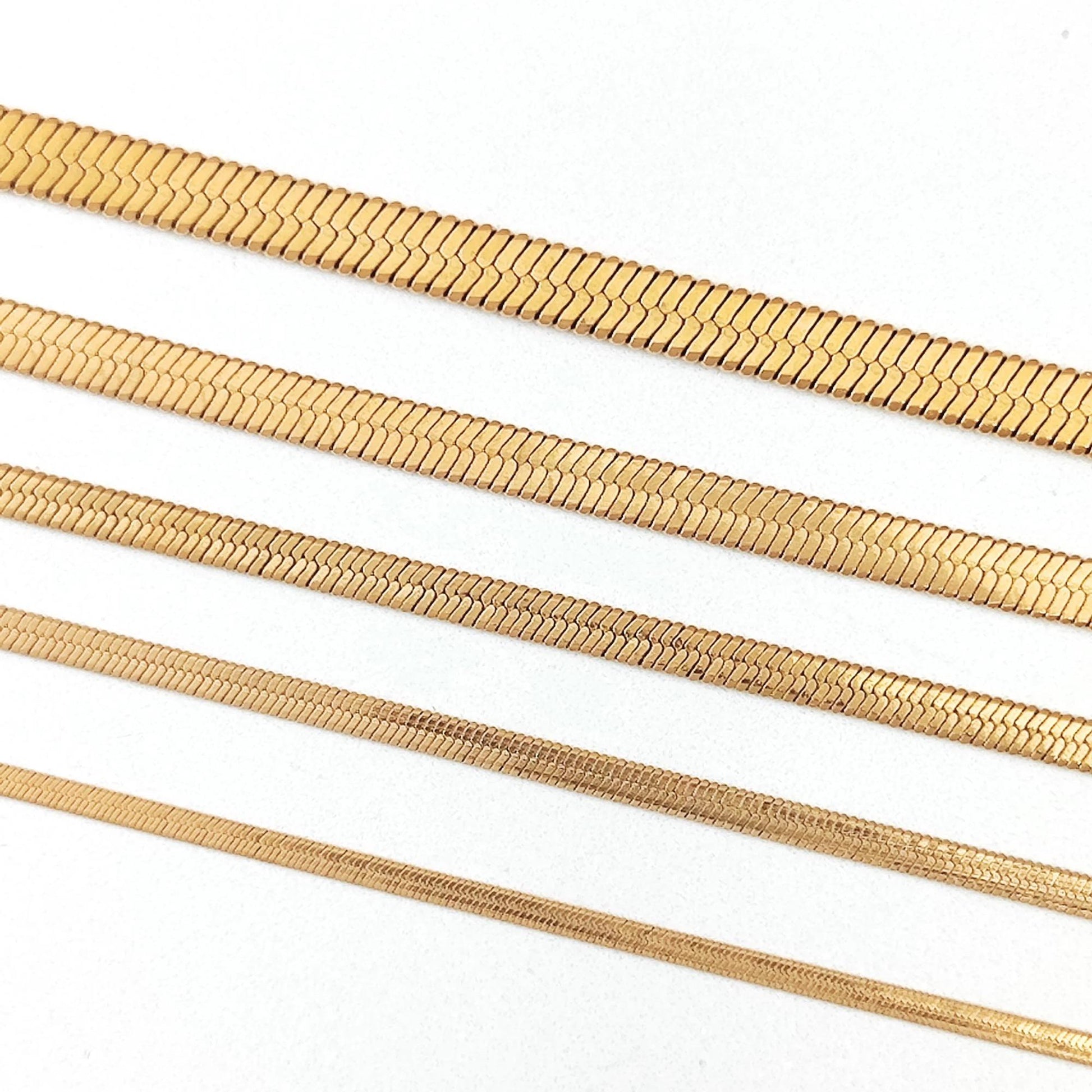 18K Gold Plated Herringbone Chain Necklace, Stainless Steel Layering Necklace