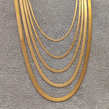 18K Gold Plated Herringbone Chain Necklace, Stainless Steel Layering Necklace