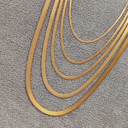 18K Gold Plated Herringbone Chain Necklace, Stainless Steel Layering Necklace