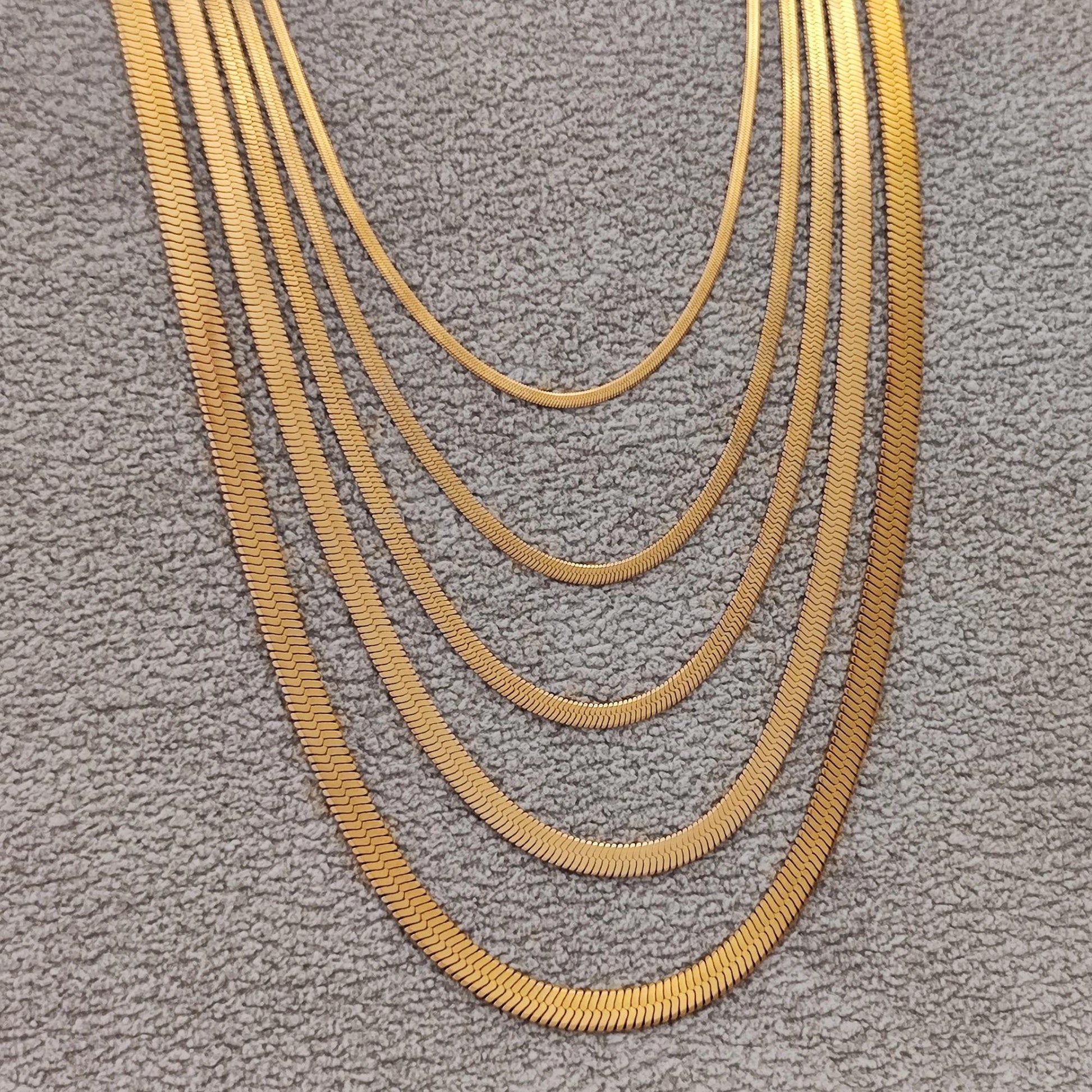 18K Gold Plated Herringbone Chain Necklace, Stainless Steel Layering Necklace