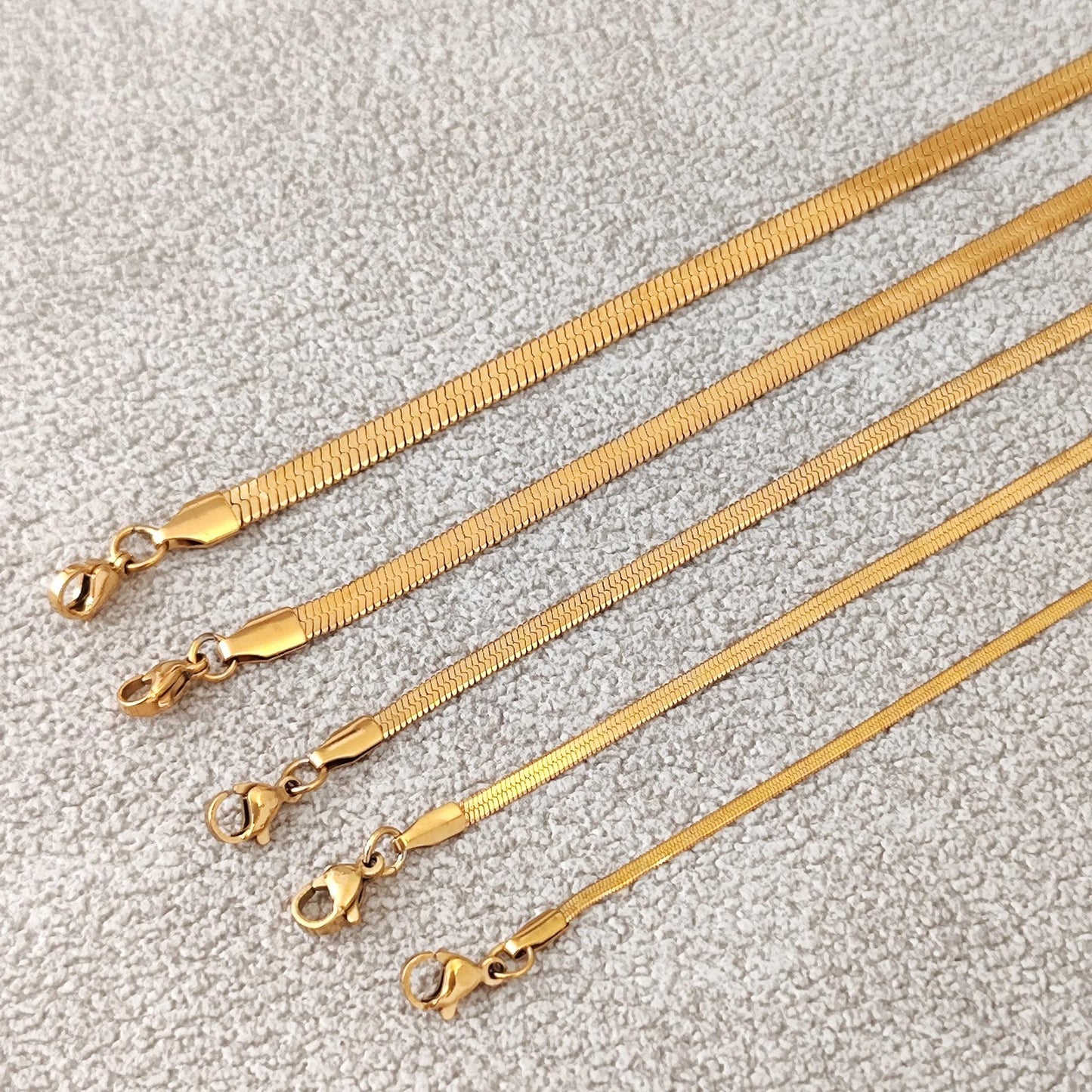 18K Gold Plated Herringbone Chain Necklace, Stainless Steel Layering Necklace