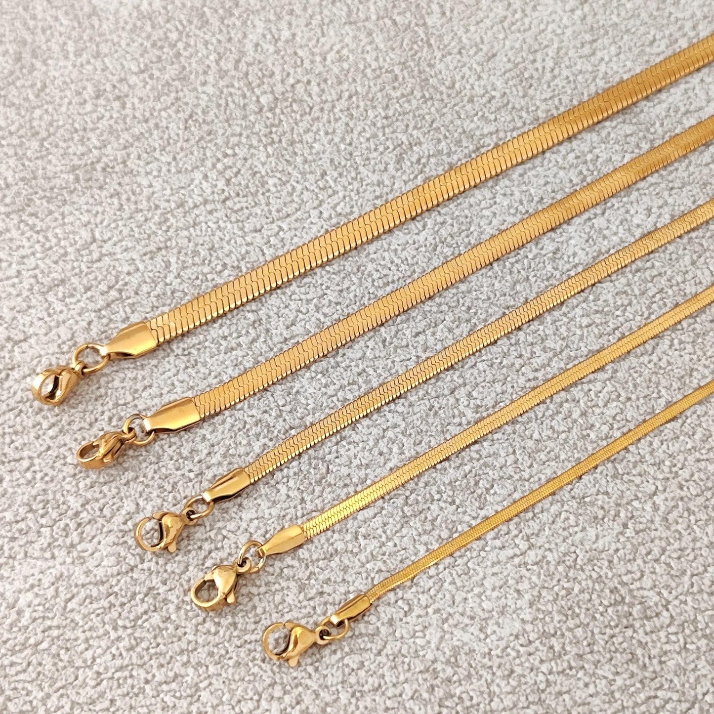 18K Gold Plated Herringbone Chain Necklace, Stainless Steel Layering Necklace