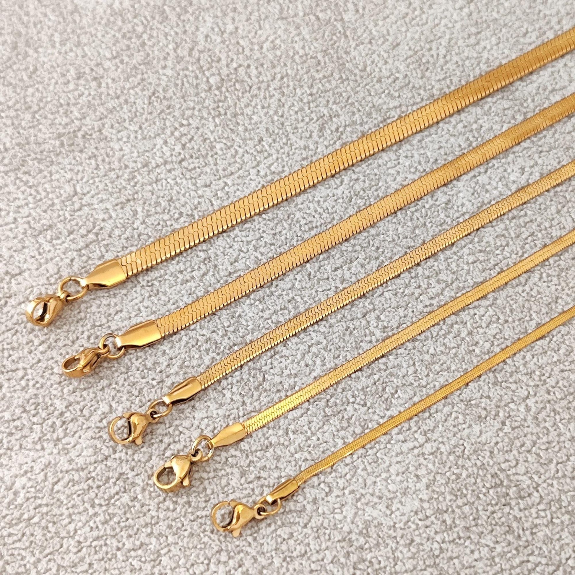 18K Gold Plated Herringbone Chain Necklace, Stainless Steel Layering Necklace