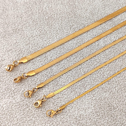 18K Gold Plated Herringbone Chain Necklace, Stainless Steel Layering Necklace