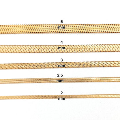 18K Gold Plated Herringbone Chain Necklace, Stainless Steel Layering Necklace