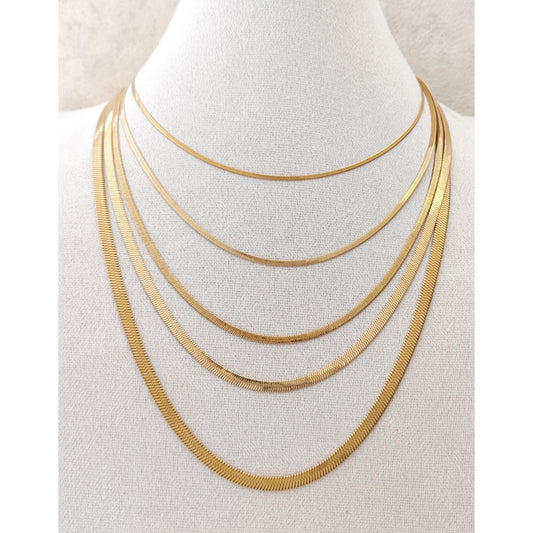 18K Gold Plated Herringbone Chain Necklace, Stainless Steel Layering Necklace