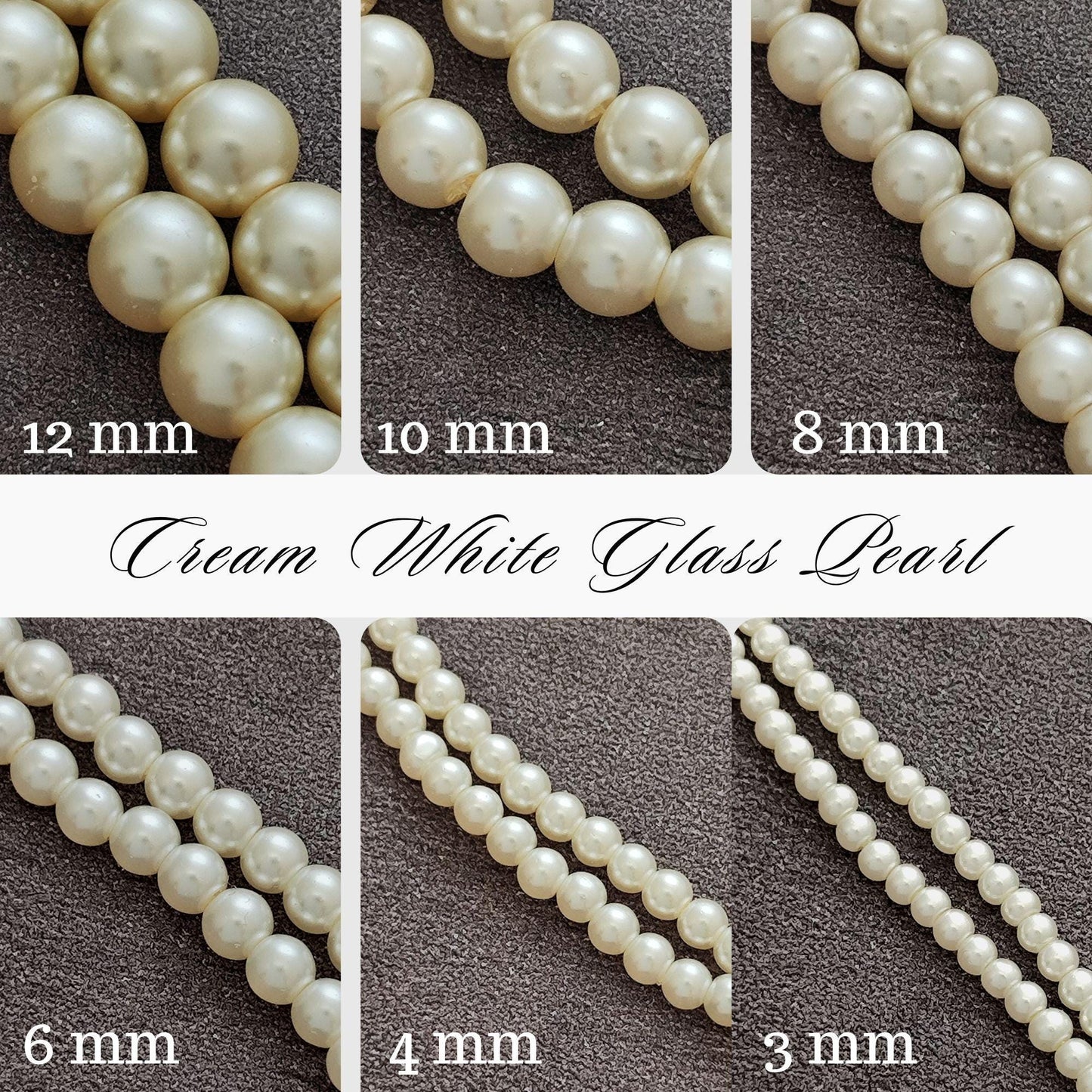 Glass Pearl Beads, Cream White 3mm 4mm 6mm 8mm 10mm 12mm by Strand Jewelry Making Supplies Necklace, Bracelet, Earrings