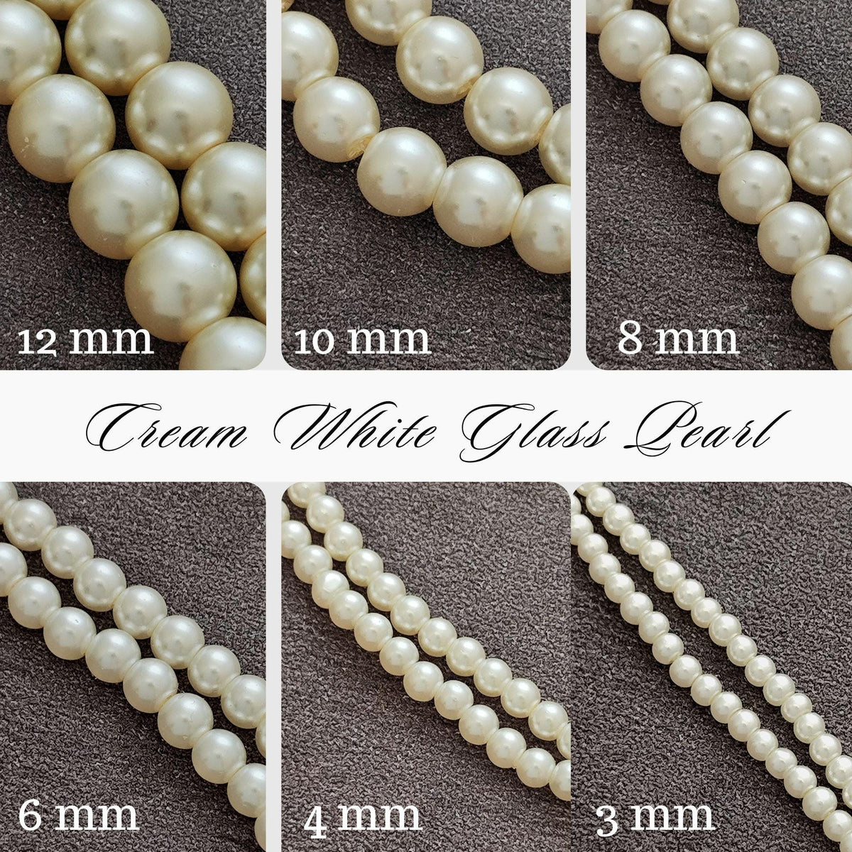Glass Pearl Beads, Cream White 3mm 4mm 6mm 8mm 10mm 12mm by Strand Jewelry Making Supplies Necklace, Bracelet, Earrings