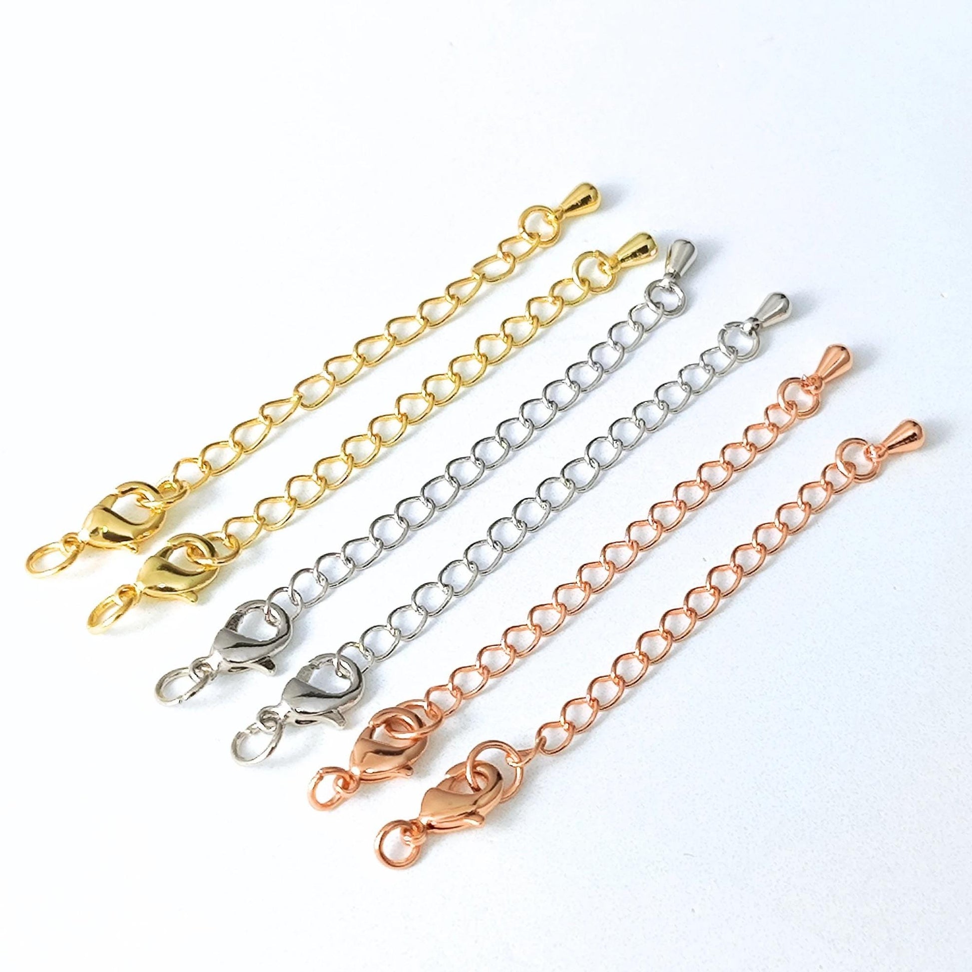 10pcs/50pcs/100pcs 18K Brass Gold Plated Chain Extender for Necklace Bracelet Findings Lobster Claw Clasps Extender with Drop End