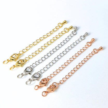 10pcs/50pcs/100pcs 18K Brass Gold Plated Chain Extender for Necklace Bracelet Findings Lobster Claw Clasps Extender with Drop End