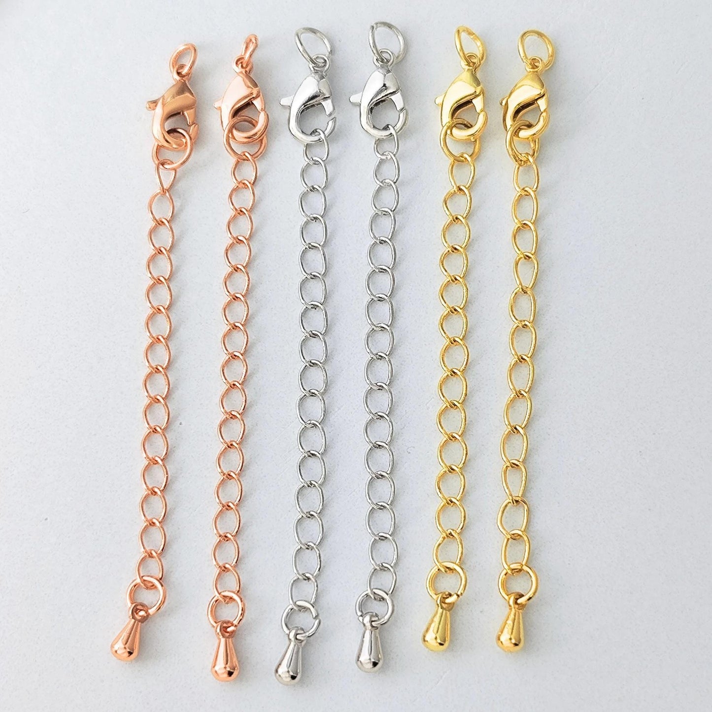 10pcs/50pcs/100pcs 18K Brass Gold Plated Chain Extender for Necklace Bracelet Findings Lobster Claw Clasps Extender with Drop End