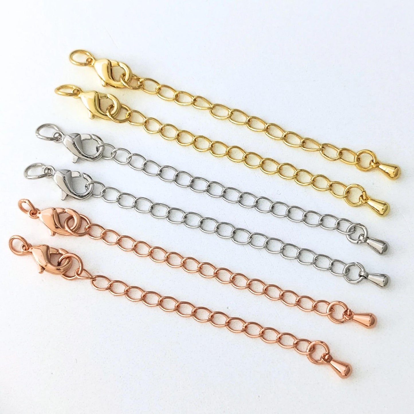 10pcs/50pcs/100pcs 18K Brass Gold Plated Chain Extender for Necklace Bracelet Findings Lobster Claw Clasps Extender with Drop End