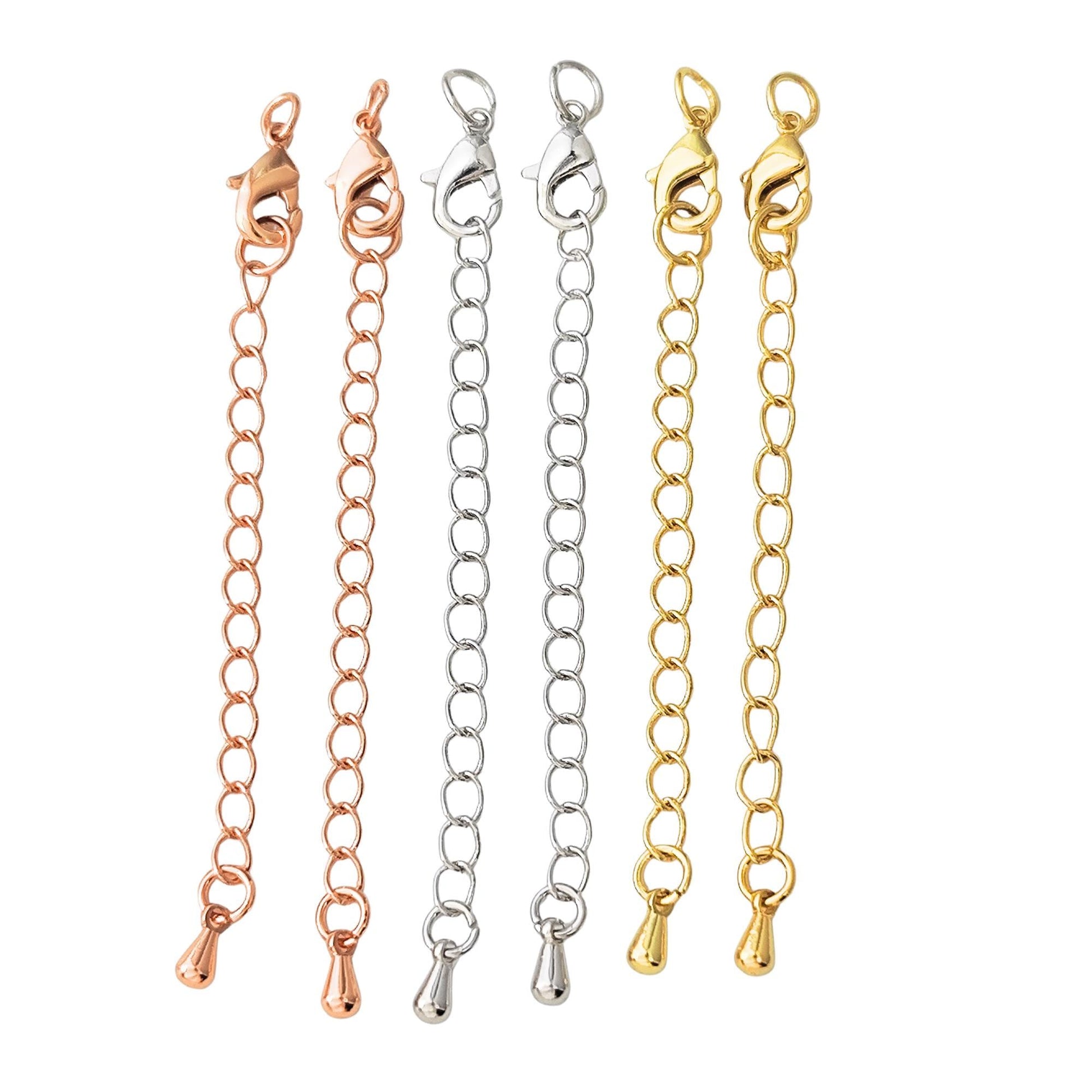 10pcs/50pcs/100pcs 18K Brass Gold Plated Chain Extender for Necklace Bracelet Findings Lobster Claw Clasps Extender with Drop End