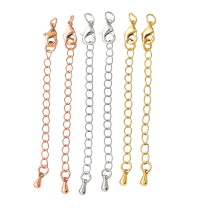 10pcs/50pcs/100pcs 18K Brass Gold Plated Chain Extender for Necklace Bracelet Findings Lobster Claw Clasps Extender with Drop End