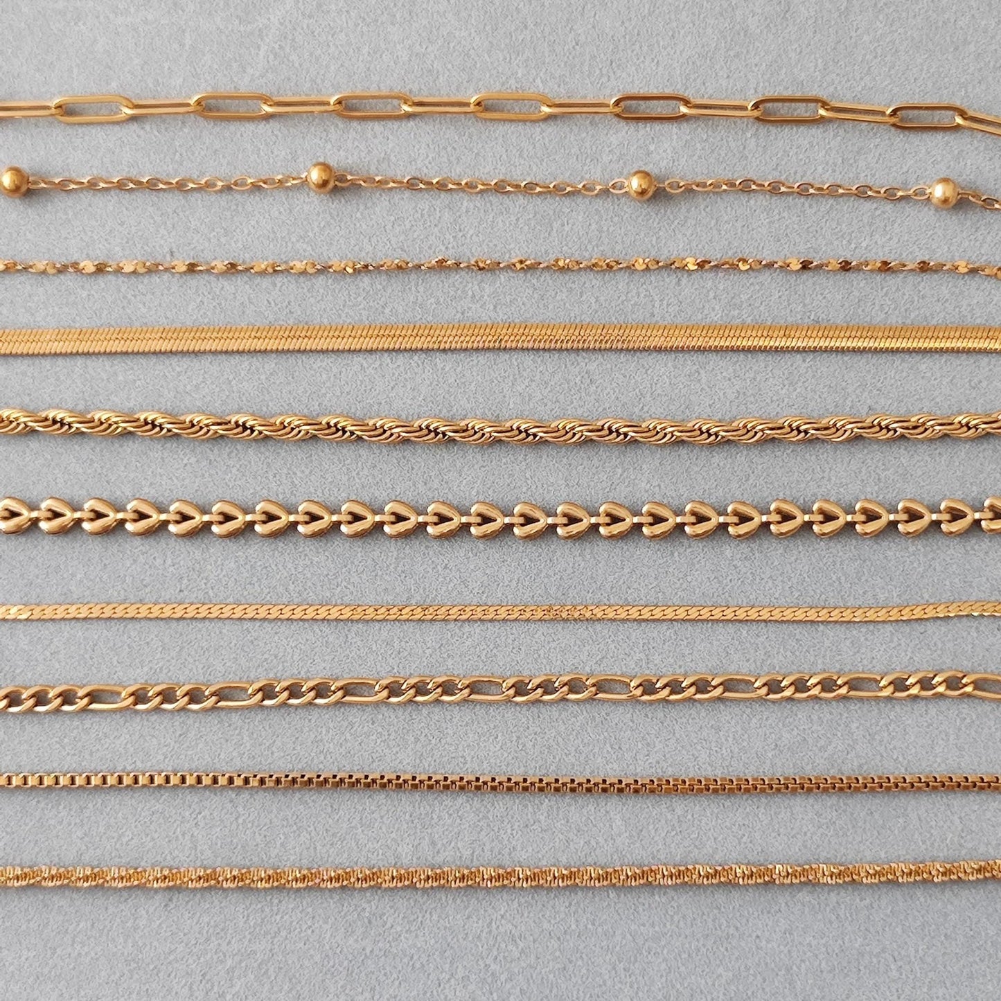18K Gold Plated Chain Bracelet Set of 5, Tarnish Resistant Stackable Layered Herringbone Paperclip Wholesale Jewelry Gift for Her