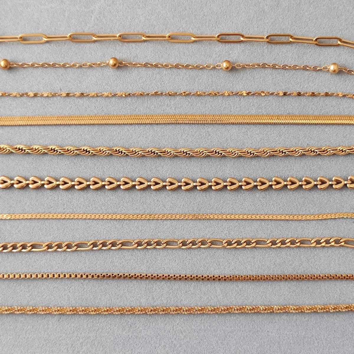 18K Gold Plated Chain Bracelet Set of 5, Tarnish Resistant Stackable Layered Herringbone Paperclip Wholesale Jewelry Gift for Her