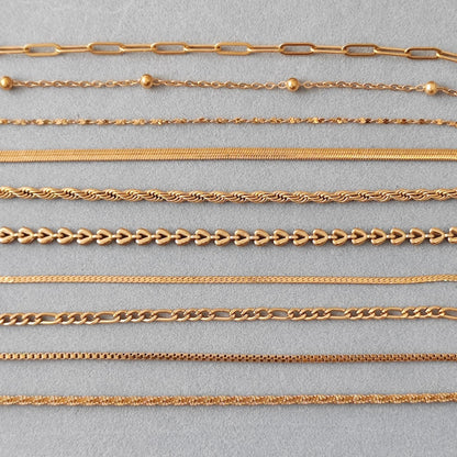 18K Gold Plated Chain Bracelet Set of 5, Tarnish Resistant Stackable Layered Herringbone Paperclip Wholesale Jewelry Gift for Her