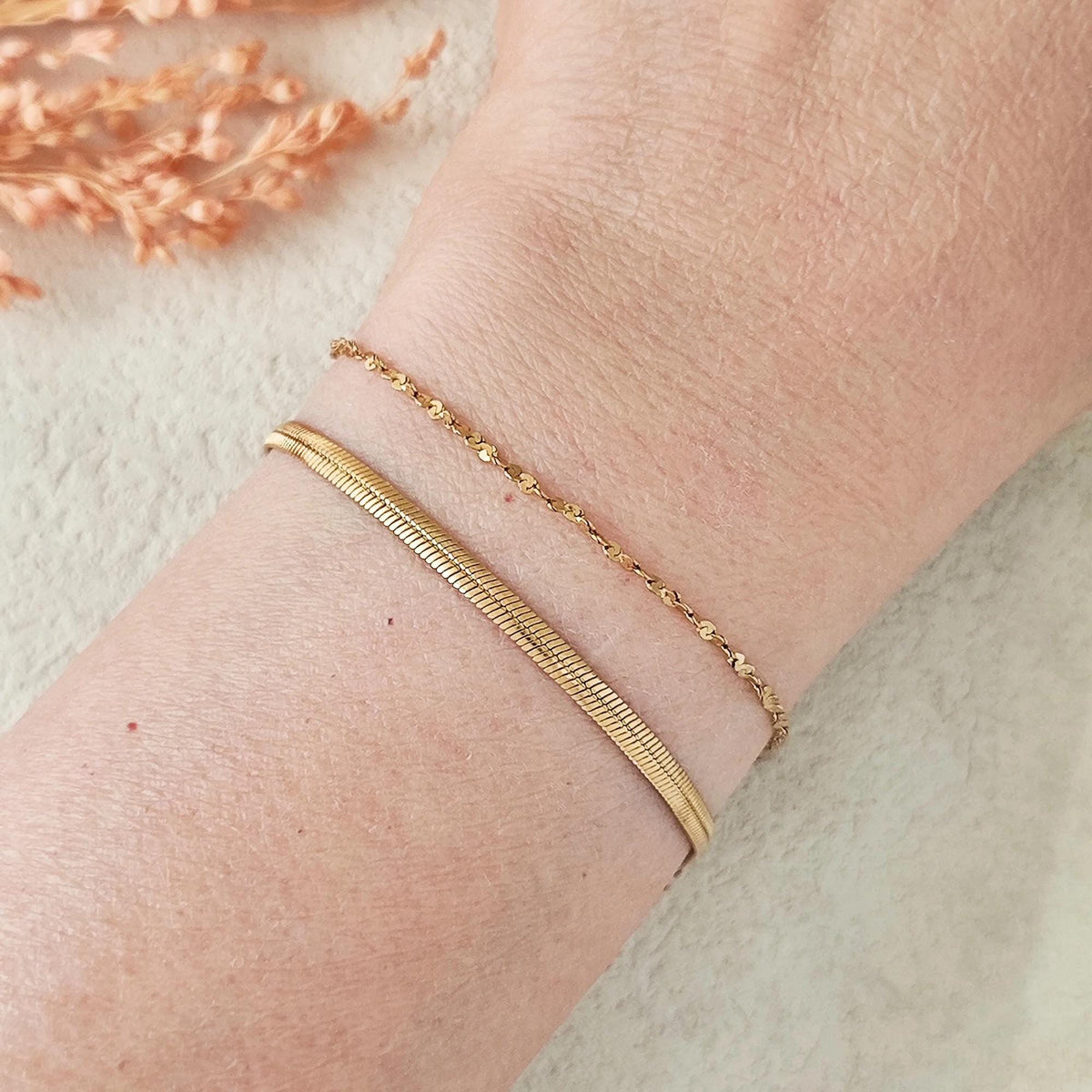 18K Gold Plated Chain Bracelet Set of 5, Tarnish Resistant Stackable Layered Herringbone Paperclip Wholesale Jewelry Gift for Her