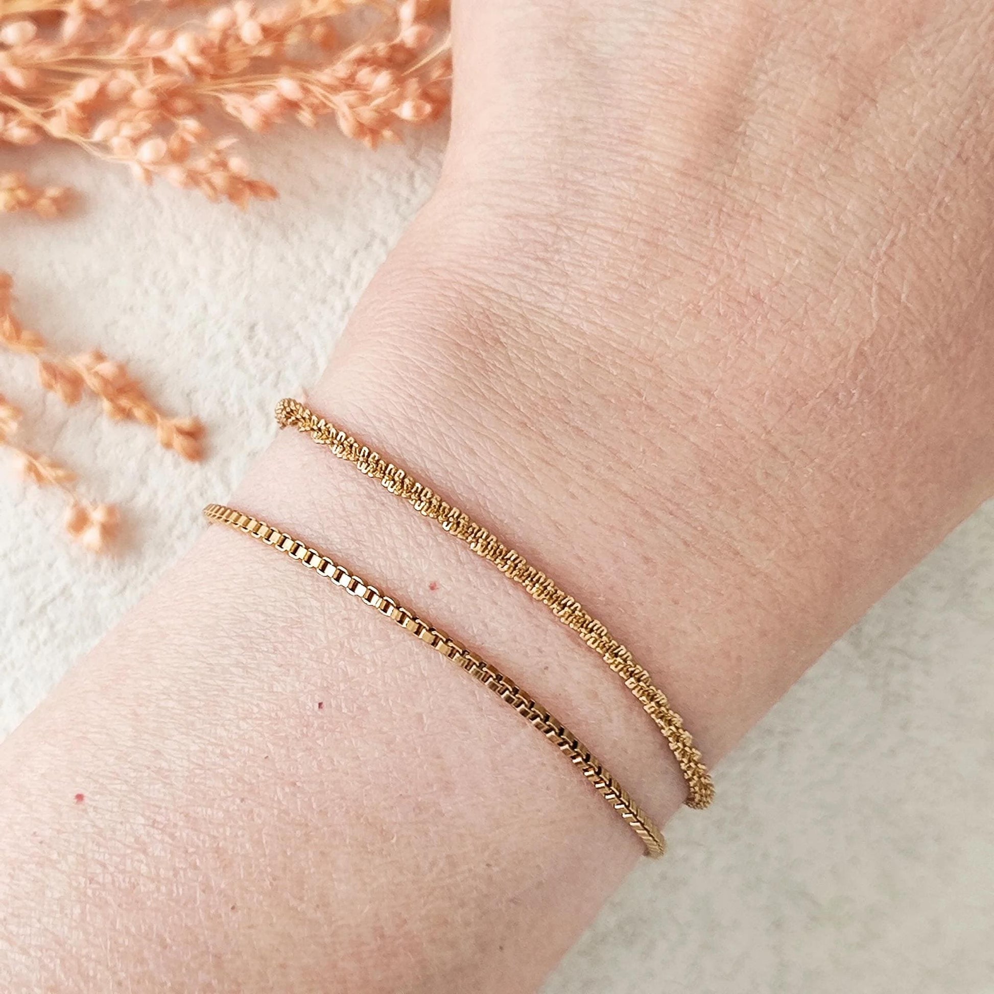 18K Gold Plated Chain Bracelet Set of 5, Tarnish Resistant Stackable Layered Herringbone Paperclip Wholesale Jewelry Gift for Her