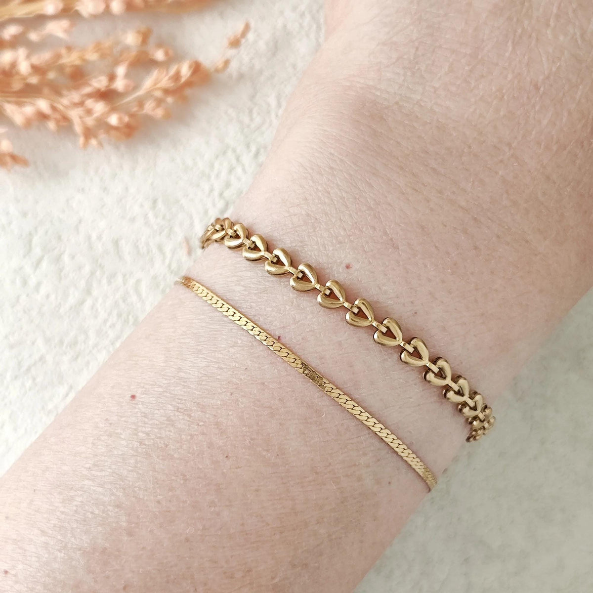 18K Gold Plated Chain Bracelet Set of 5, Tarnish Resistant Stackable Layered Herringbone Paperclip Wholesale Jewelry Gift for Her