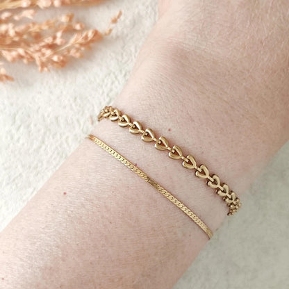 18K Gold Plated Chain Bracelet Set of 5, Tarnish Resistant Stackable Layered Herringbone Paperclip Wholesale Jewelry Gift for Her