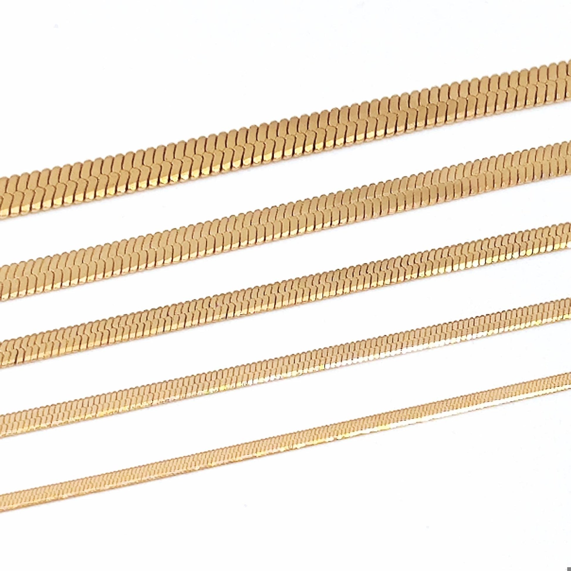 18K Gold Plated Herringbone Chain Necklace, Stainless Steel Layering Necklace