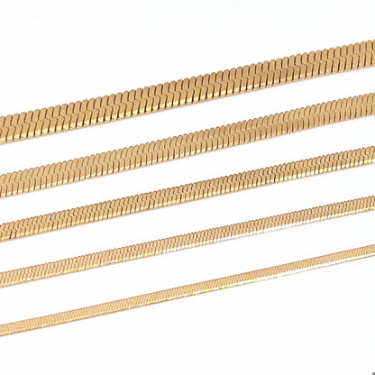 18K Gold Plated Herringbone Chain Necklace, Stainless Steel Layering Necklace
