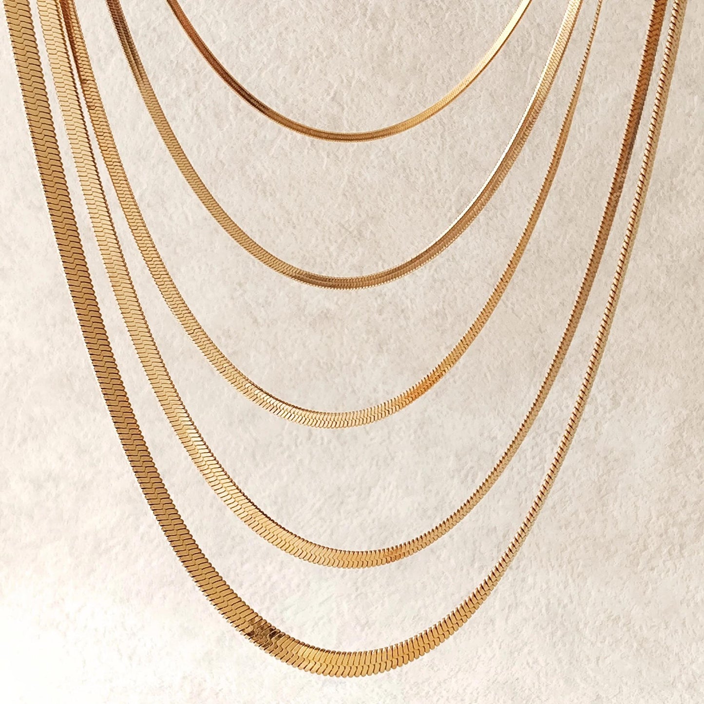 18K Gold Plated Herringbone Chain Necklace, Stainless Steel Layering Necklace