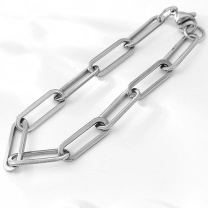 Unisex Stainless Steel Chunky Paperclip Chain Bracelet with Lobster Clasp, Waterproof Elongated Link Oval Cable Wholesale Jewelry Gift