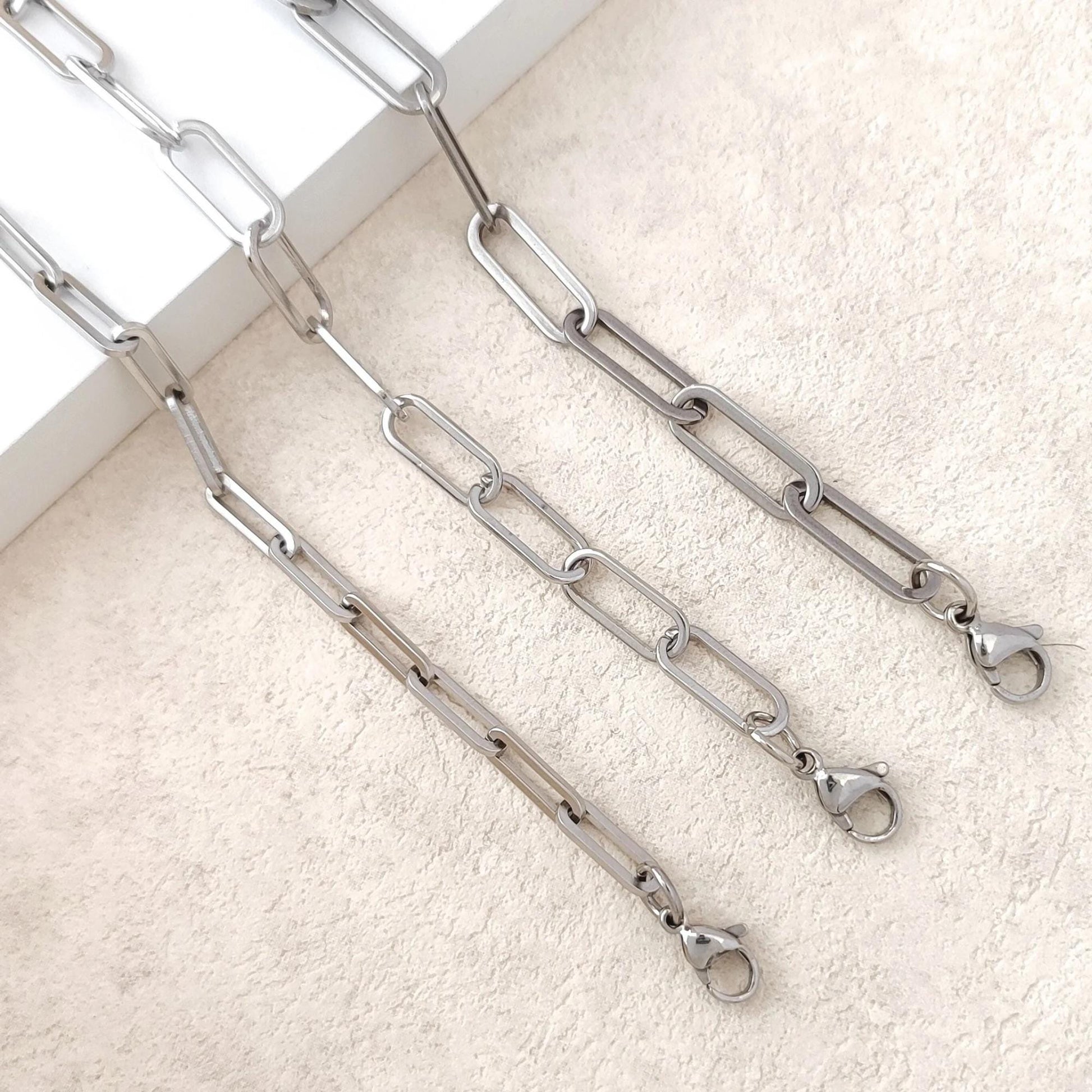 Unisex Stainless Steel Chunky Paperclip Chain Bracelet with Lobster Clasp, Waterproof Elongated Link Oval Cable Wholesale Jewelry Gift