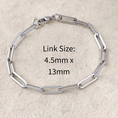 Unisex Stainless Steel Chunky Paperclip Chain Bracelet with Lobster Clasp, Waterproof Elongated Link Oval Cable Wholesale Jewelry Gift