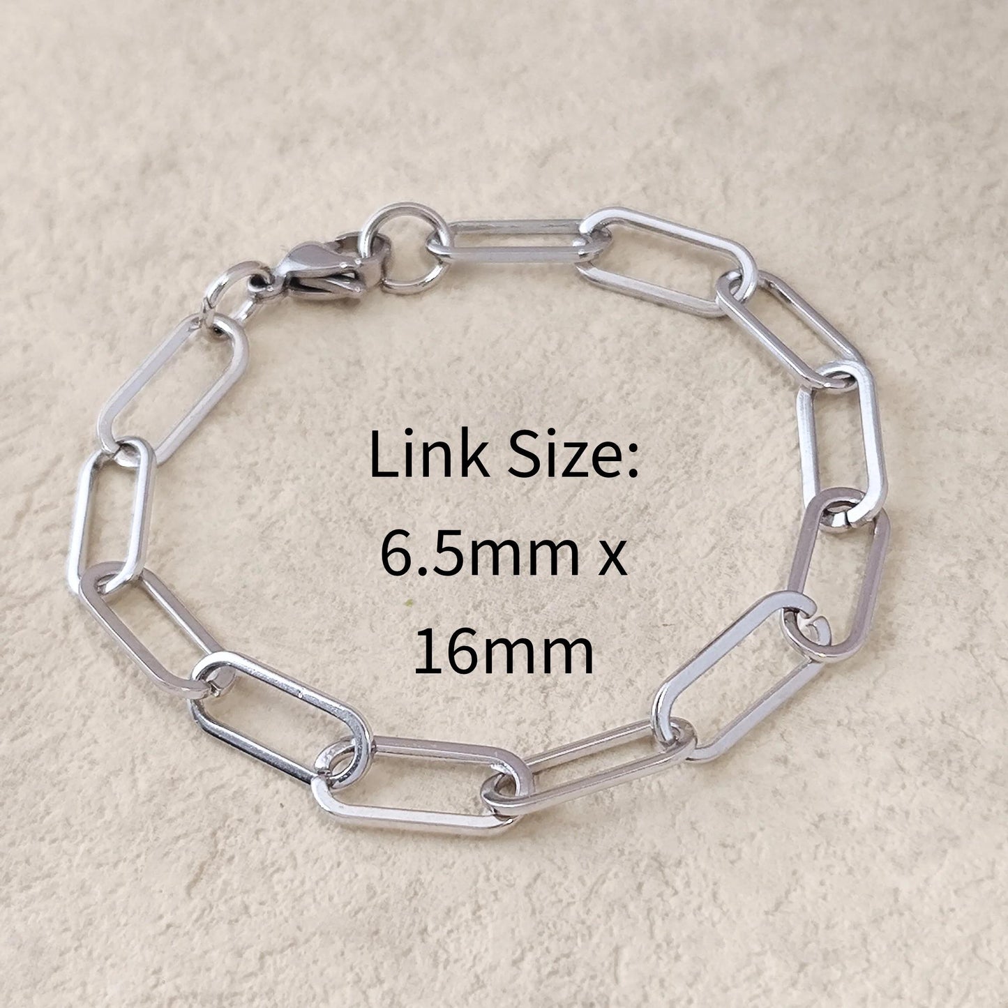 Unisex Stainless Steel Chunky Paperclip Chain Bracelet with Lobster Clasp, Waterproof Elongated Link Oval Cable Wholesale Jewelry Gift