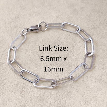 Unisex Stainless Steel Chunky Paperclip Chain Bracelet with Lobster Clasp, Waterproof Elongated Link Oval Cable Wholesale Jewelry Gift