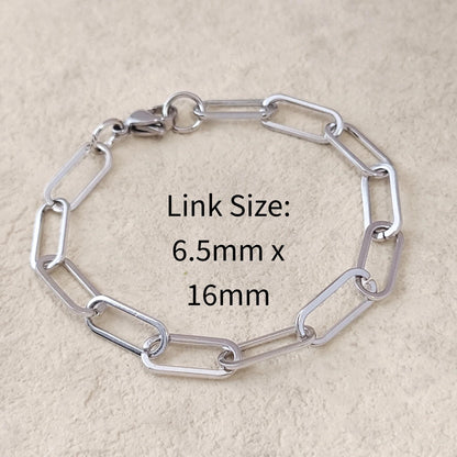 Unisex Stainless Steel Chunky Paperclip Chain Bracelet with Lobster Clasp, Waterproof Elongated Link Oval Cable Wholesale Jewelry Gift