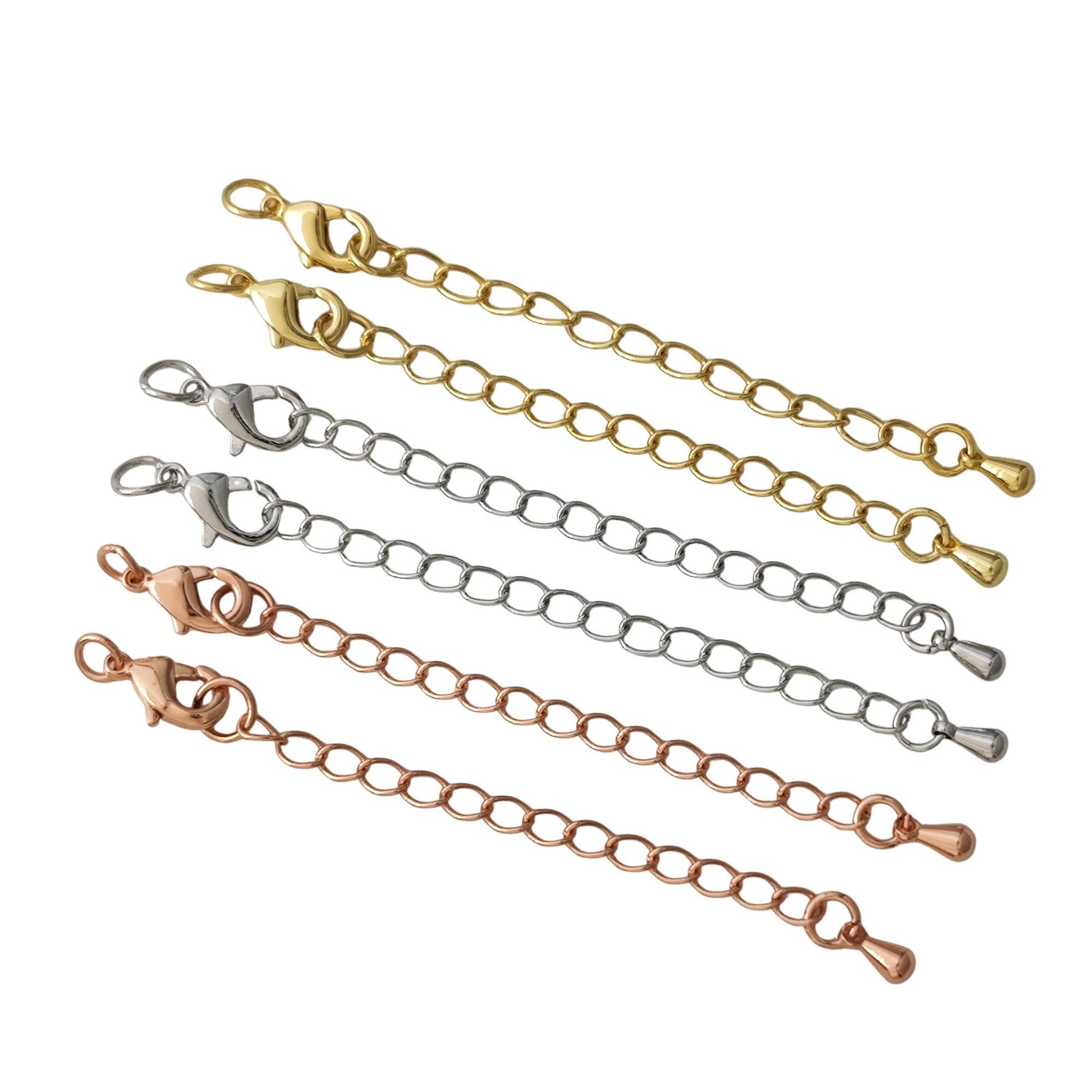 10pcs/50pcs/100pcs 18K Brass Gold Plated Chain Extender for Necklace Bracelet Findings Lobster Claw Clasps Extender with Drop End