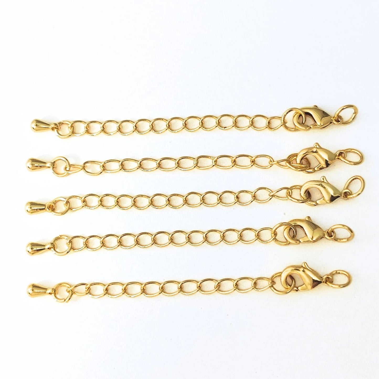 10pcs/50pcs/100pcs 18K Brass Gold Plated Chain Extender for Necklace Bracelet Findings Lobster Claw Clasps Extender with Drop End