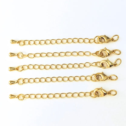 10pcs/50pcs/100pcs 18K Brass Gold Plated Chain Extender for Necklace Bracelet Findings Lobster Claw Clasps Extender with Drop End