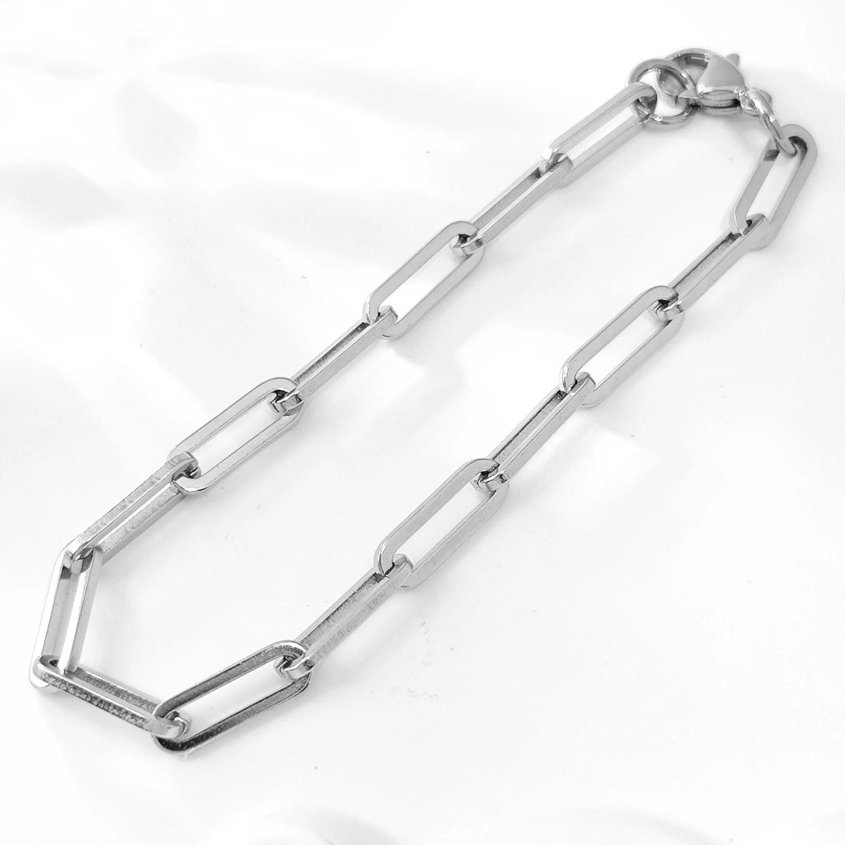 Unisex Stainless Steel Chunky Paperclip Chain Bracelet with Lobster Clasp, Waterproof Elongated Link Oval Cable Wholesale Jewelry Gift