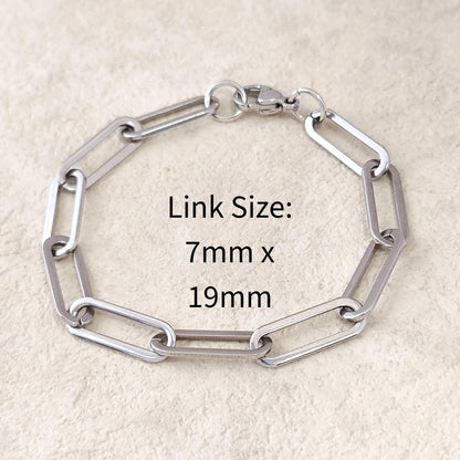Unisex Stainless Steel Chunky Paperclip Chain Bracelet with Lobster Clasp, Waterproof Elongated Link Oval Cable Wholesale Jewelry Gift