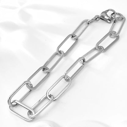 Unisex Stainless Steel Chunky Paperclip Chain Bracelet with Lobster Clasp, Waterproof Elongated Link Oval Cable Wholesale Jewelry Gift