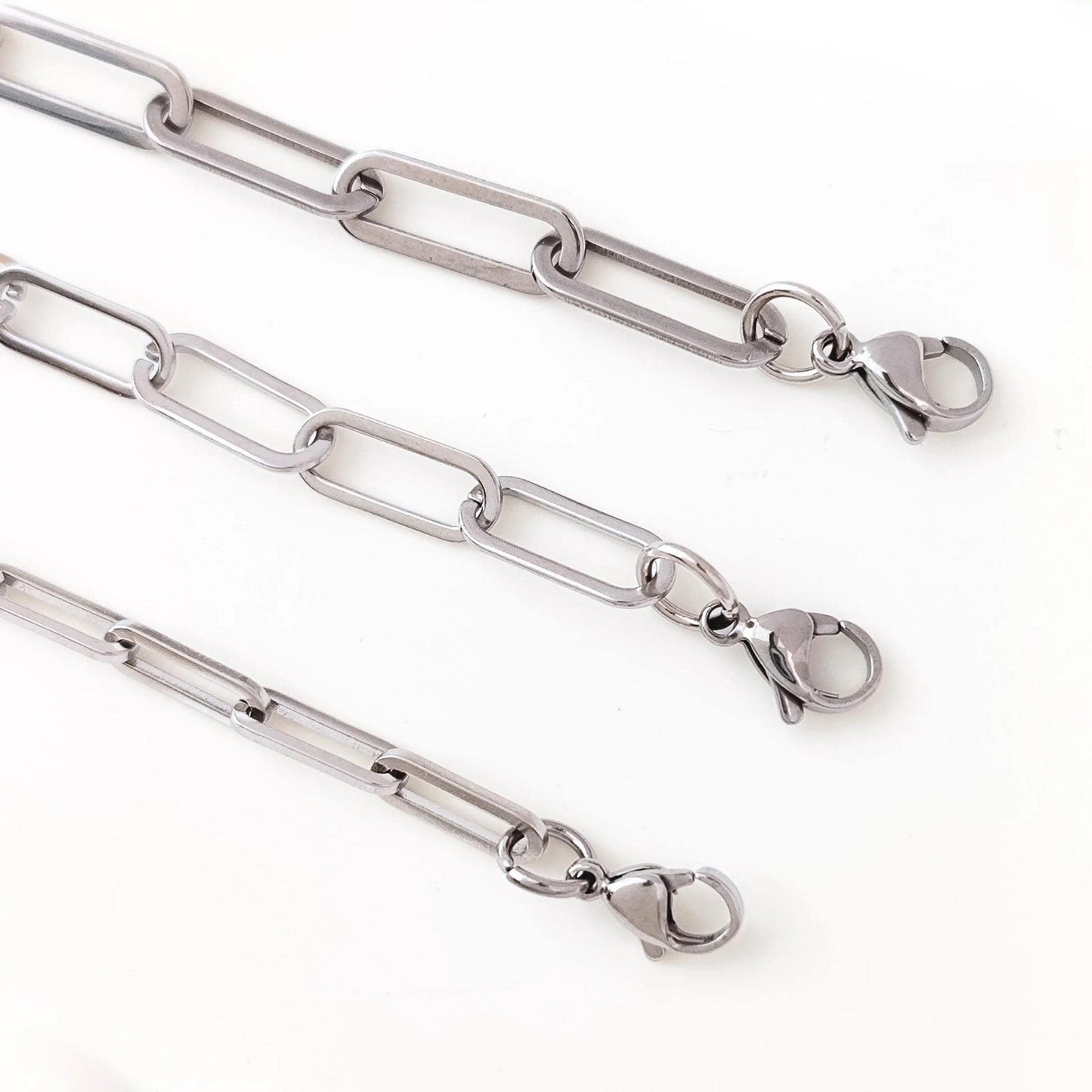 Unisex Stainless Steel Chunky Paperclip Chain Bracelet with Lobster Clasp, Waterproof Elongated Link Oval Cable Wholesale Jewelry Gift