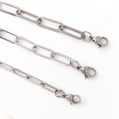 Unisex Stainless Steel Chunky Paperclip Chain Bracelet with Lobster Clasp, Waterproof Elongated Link Oval Cable Wholesale Jewelry Gift