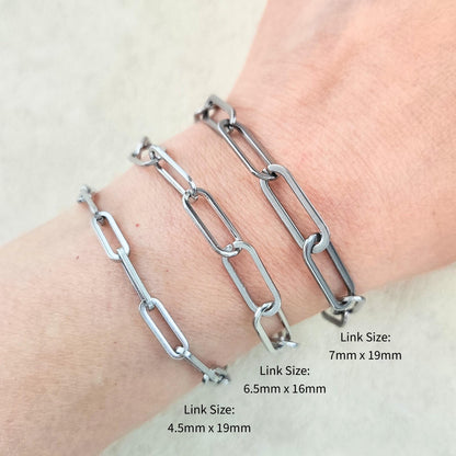 Unisex Stainless Steel Chunky Paperclip Chain Bracelet with Lobster Clasp, Waterproof Elongated Link Oval Cable Wholesale Jewelry Gift