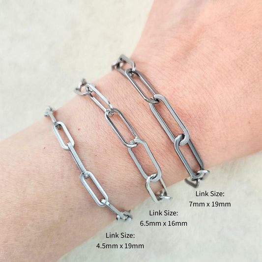 Unisex Stainless Steel Chunky Paperclip Chain Bracelet with Lobster Clasp, Waterproof Elongated Link Oval Cable Wholesale Jewelry Gift