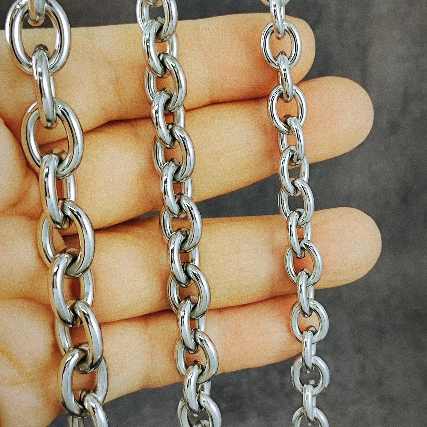 Stainless Steel Chunky Oval Link Chain By Meter, Waterproof Bold Rolo Cable Chain Wholesale Mens Unisex Jewelry Gift 8mm, 9mm, 12mm