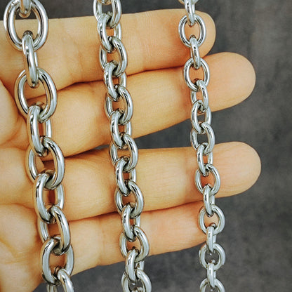Stainless Steel Chunky Oval Link Chain By Meter, Waterproof Bold Rolo Cable Chain Wholesale Mens Unisex Jewelry Gift 8mm, 9mm, 12mm
