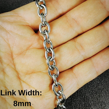Stainless Steel Chunky Oval Link Chain By Meter, Waterproof Bold Rolo Cable Chain Wholesale Mens Unisex Jewelry Gift 8mm, 9mm, 12mm