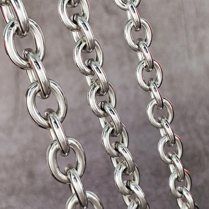 Stainless Steel Chunky Oval Link Chain By Meter, Waterproof Bold Rolo Cable Chain Wholesale Mens Unisex Jewelry Gift 8mm, 9mm, 12mm