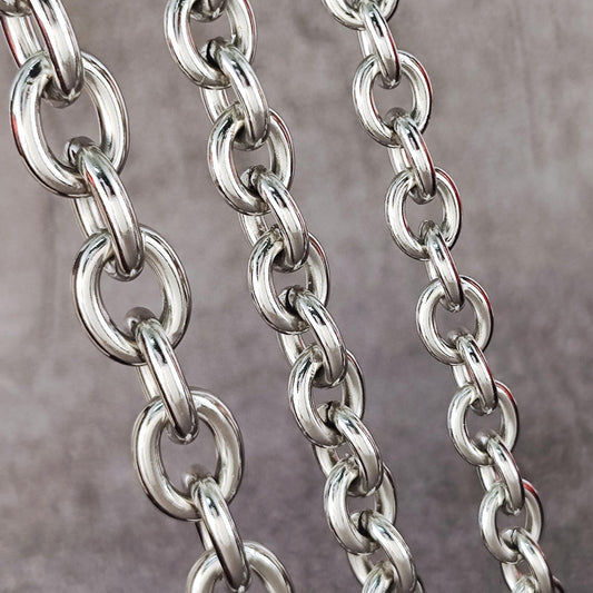 Stainless Steel Chunky Oval Link Chain By Meter, Waterproof Bold Rolo Cable Chain Wholesale Mens Unisex Jewelry Gift 8mm, 9mm, 12mm